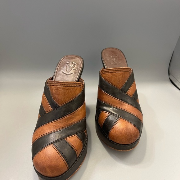 Frye Boots Goldie Mule Womens 8M Brown Leather Platform Heels Shoes Retro Y2K - Picture 2 of 12